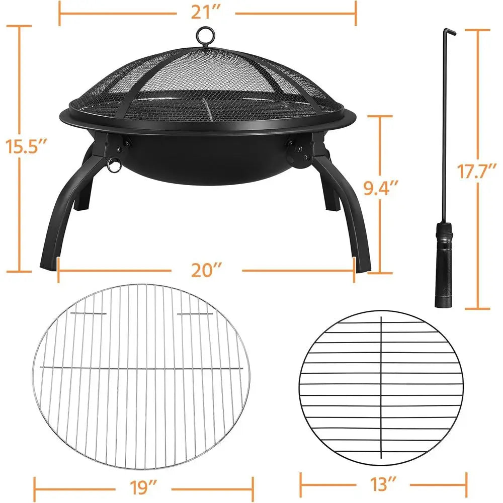 21In Portable Folding Steel Outdoor Fire Pit With Carrying Bag Spark Screen BBQ Grill Log Grate For Patio Backyard Camping Outdoor Bonfire Activity
