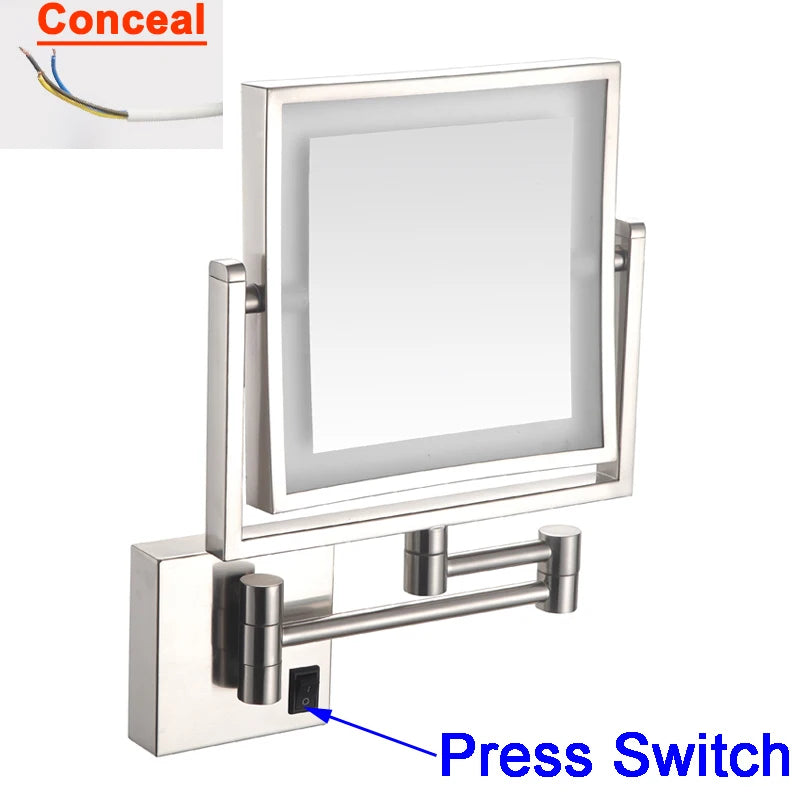 Rose Gold Square Led Bathroom Mirror Wall Mounted Lighted Bathroom Makeup Mirror Accessories 3X Magnifying Bathroom Mirrors