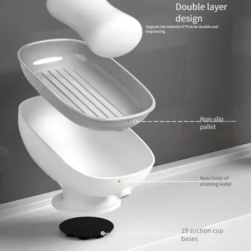 Double-Layer Soap Dish with Drain Tray, Detachable Self-Draining Soap Holder, PS Material Bathroom & Kitchen Soap Storage Box, No Water Build-Up Soap Saver