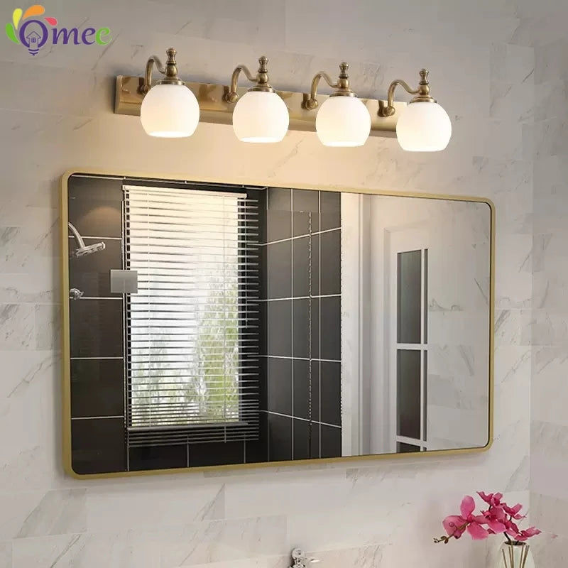 Modern Bathroom Vanity Light Fixtures 3-Light with Milky Glass Shade Industrial Bath Wall Sconces Vintage Lights for Bedroom