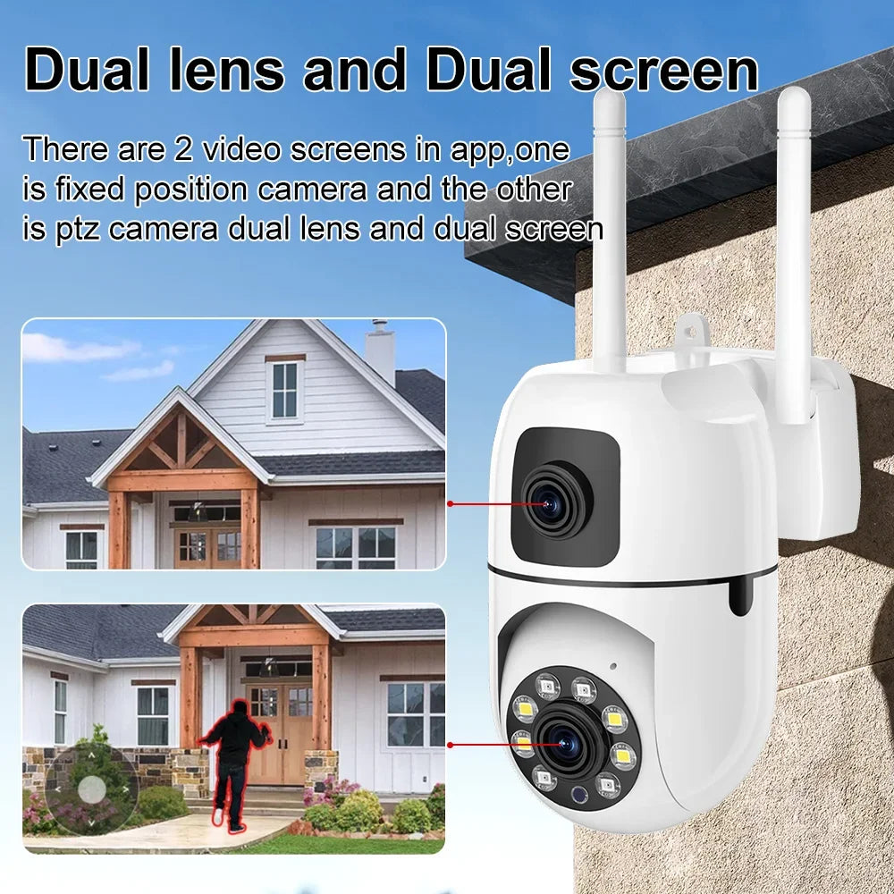8MP HD Wifi Surveillance PTZ Camera Outdoor 4K Dual Lens Dual Screen Human Detection IP Security Protection Camera CCTV Video
