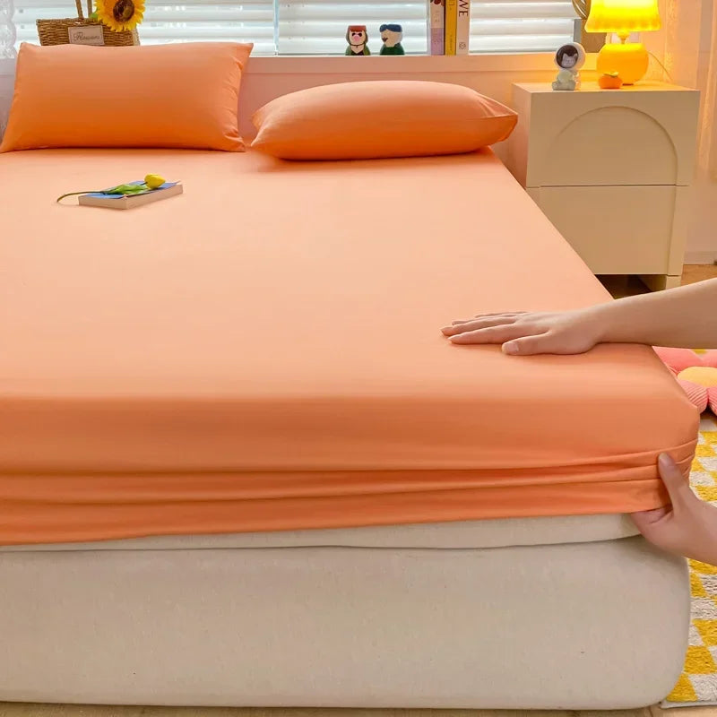 Soft Fitted Bed Sheet with Elastic Band Solid Color Mattress Cover for Single Double King Queen Bed 140/150/160/180/200