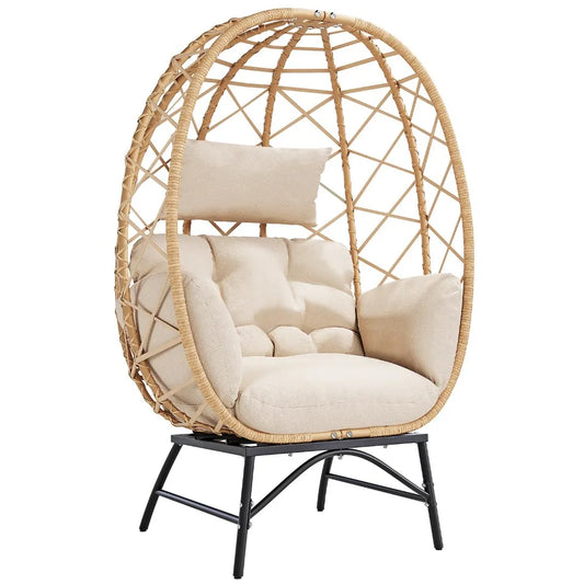 Wicker Egg Chair Outdoor, Oversized Patio Lounge Chairs with Cushion for Indoor Living Room, Bedroom, Outside, Customized