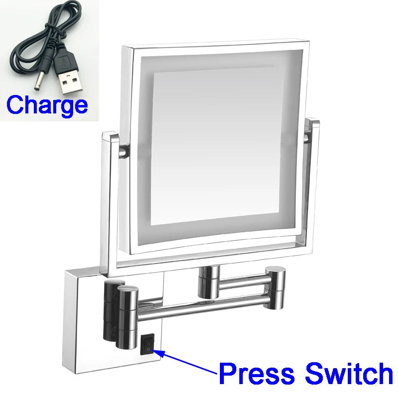 Rose Gold Square Led Bathroom Mirror Wall Mounted Lighted Bathroom Makeup Mirror Accessories 3X Magnifying Bathroom Mirrors