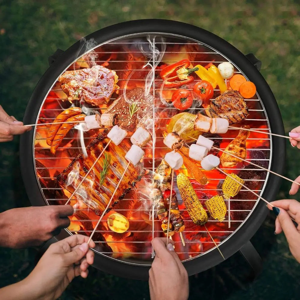 21In Portable Folding Steel Outdoor Fire Pit With Carrying Bag Spark Screen BBQ Grill Log Grate For Patio Backyard Camping Outdoor Bonfire Activity