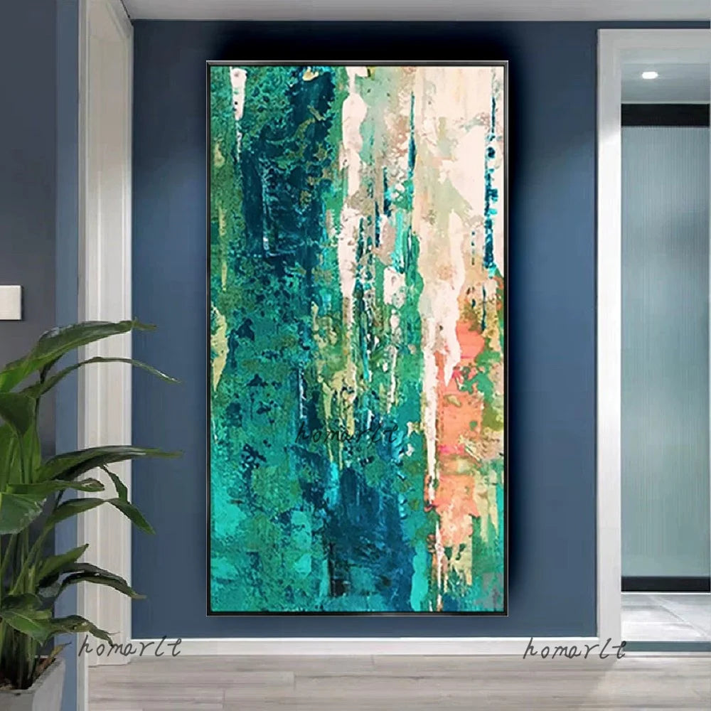Large Modern Palette Knife picture Pure Handmade Wall Decor Turquoise Green Canvas Oil Painting Modern Wall Art For Living Room