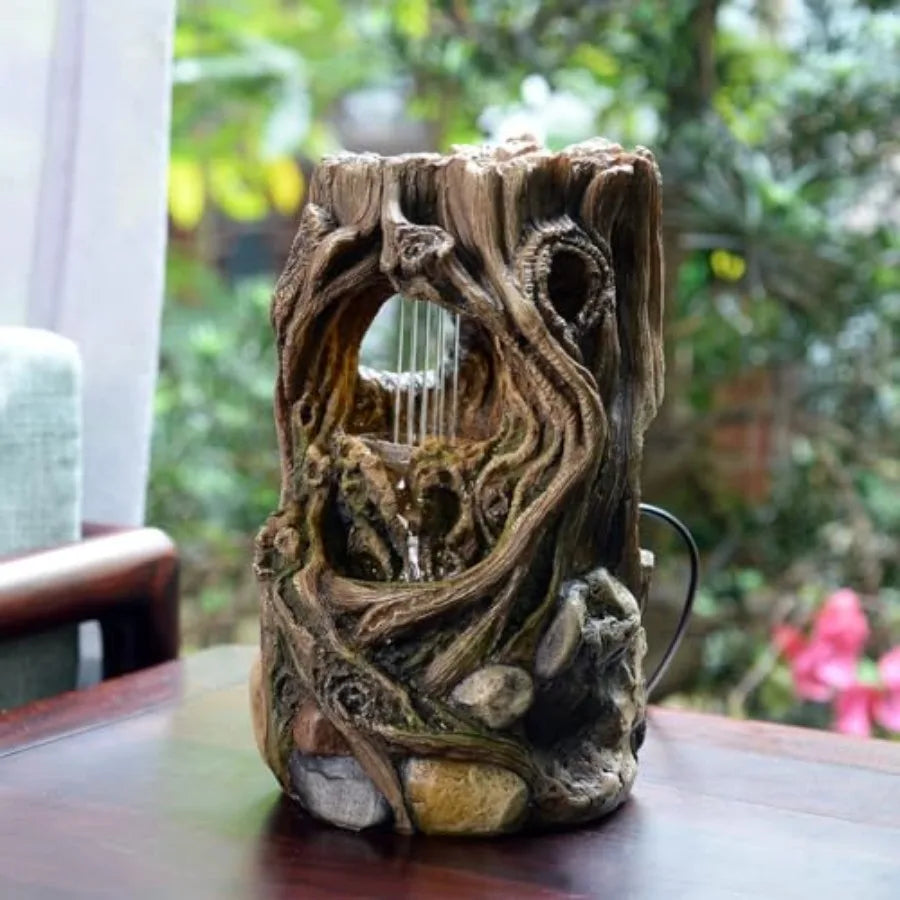 Tabletop Fountains Beautiful Stump Water Fountain Relaxation Raindrop Fountains Meditation Desk Fountain Artistic Waterfall Fou