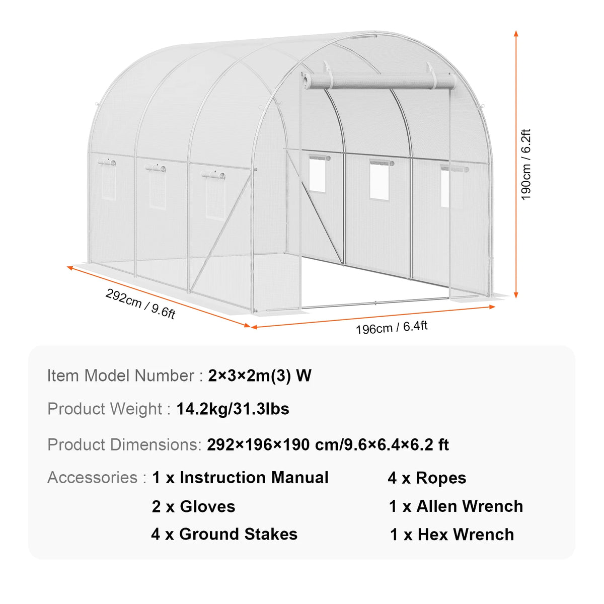 SucceBuy Walk-in Tunnel Greenhouse Hoop House Greenhouse Tunnel Plant Hot House with Steel Frame PE Cover Roll-up Zipper Door