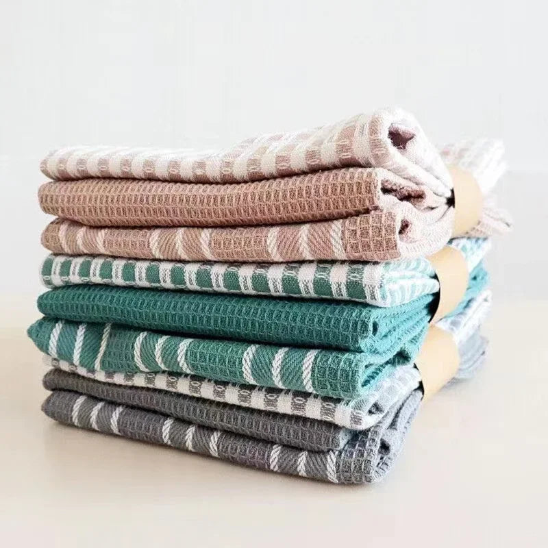 3pcs 100% Natural Cotton Kitchen Towels Classic Plaid Tea Towels Dish Cloth Absorbent Lint-Free Machine Tableware Household