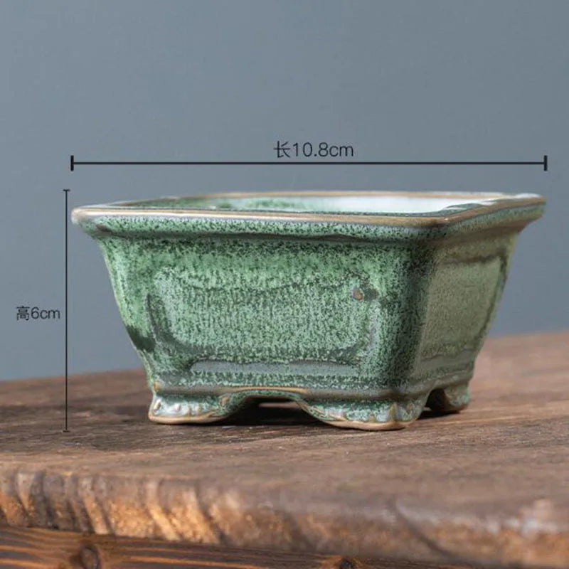 Coarse Pottery Glazed Succulent Plant Pot Flowerpot Gardening Bonsai Vase Planter Office Desktop Ornaments Home Decor
