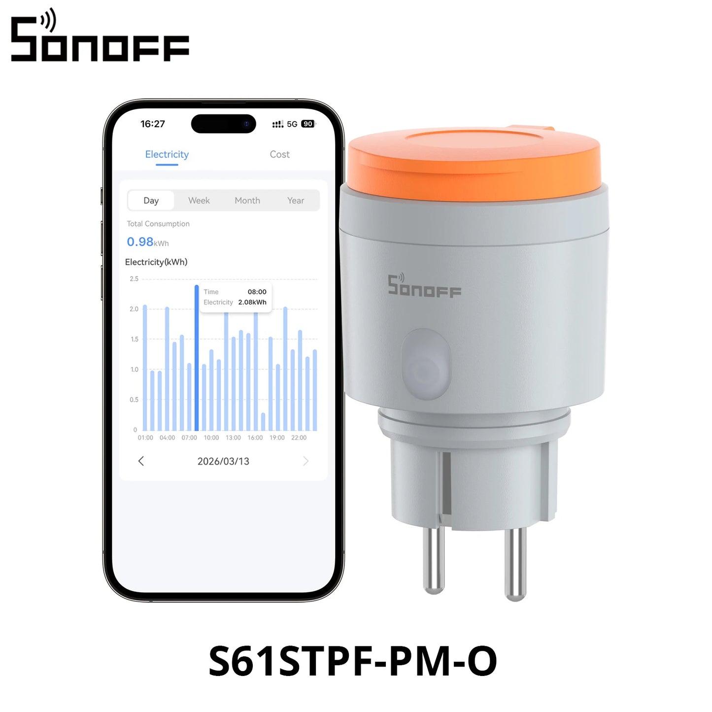 SONOFF S61STPF-PM-O Outdoor (Type F) Matter Over WiFi Smart Plug Energy Cost Monitoring Overload Overcharge Protection Scheduled