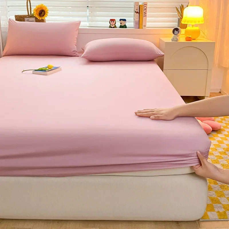 Soft Fitted Bed Sheet with Elastic Band Solid Color Mattress Cover for Single Double King Queen Bed 140/150/160/180/200