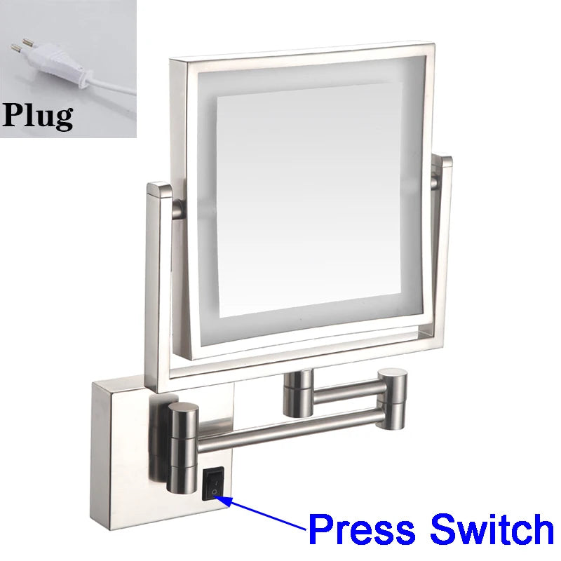 Rose Gold Square Led Bathroom Mirror Wall Mounted Lighted Bathroom Makeup Mirror Accessories 3X Magnifying Bathroom Mirrors