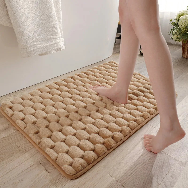 Granular Plush Memory Foam Bath Mats, Simple and Comfortable Bathroom Rug, Water-absorbent Non-slip Shower Room Door Mat