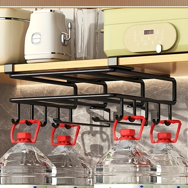 Stainless Steel No-Drill Kitchen Storage Rack for Hanging Under Cabinets, with a Board Holder, Paper Towel Holder, And Pot Lid Organizer