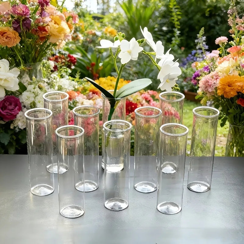 12/18pcs Transparent Cylindrical Plastic Vases Home Decor Flower-Wrapping Vases for Tabletop Decoration and Flower Cultivation
