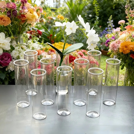 12/18pcs Transparent Cylindrical Plastic Vases Home Decor Flower-Wrapping Vases for Tabletop Decoration and Flower Cultivation