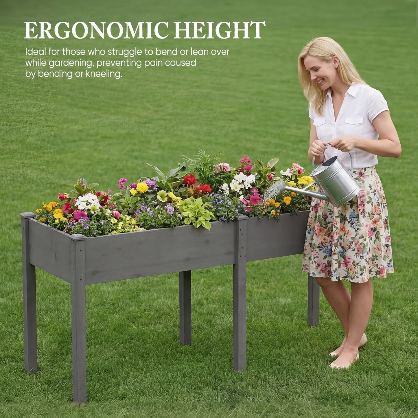JHK 72x23x30 Inch Wood Planter Box Outdoor Raised Garden Bed with Legs for Herbs Flowers Vegetables Elevated Wooden Garden Bed for Patio Balcony and Backyard