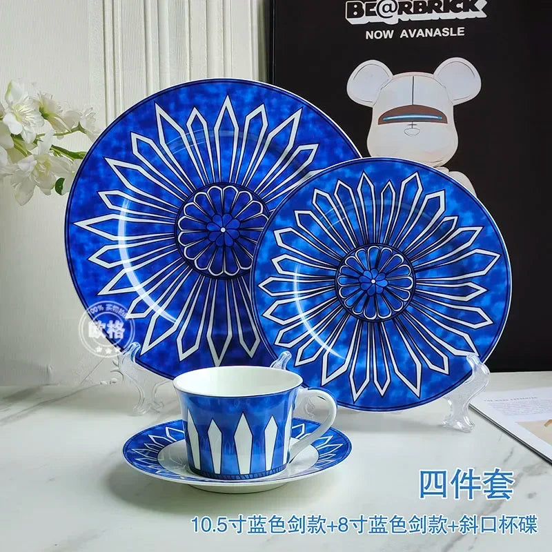 European style simple and luxurious Blue Seal Western dinner plate steak plate decoration afternoon tea Dim sum cake tableware