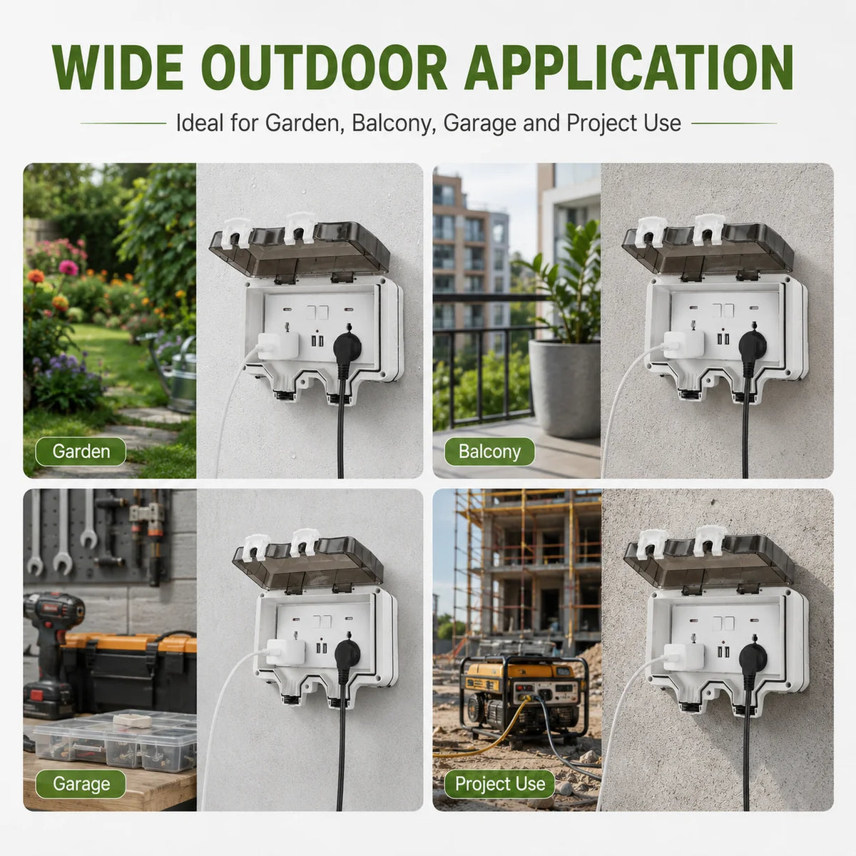 IP66 Waterproof Socket Universal UK Dual USB Outdoor Power Outlet,Kitchen And Bathroom Plug Adapter,Waterproof Rainproof Box