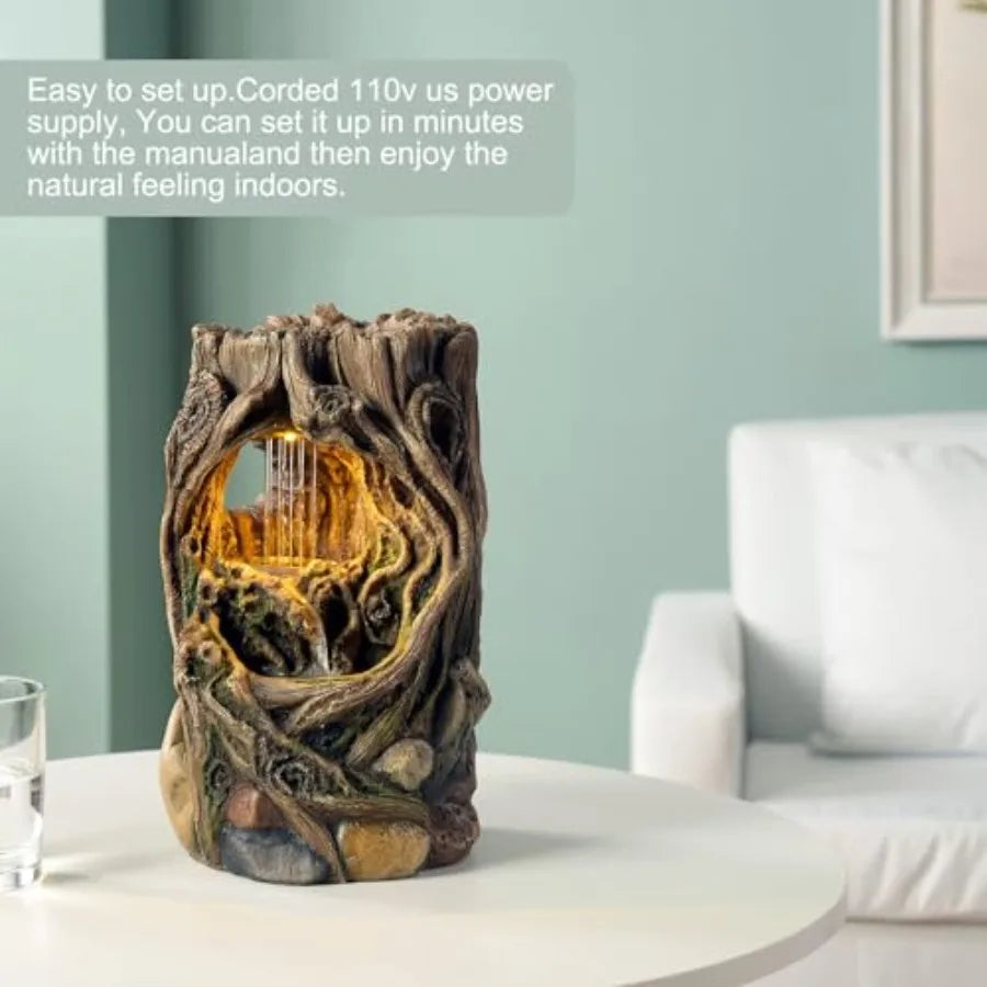 Tabletop Fountains Beautiful Stump Water Fountain Relaxation Raindrop Fountains Meditation Desk Fountain Artistic Waterfall Fou