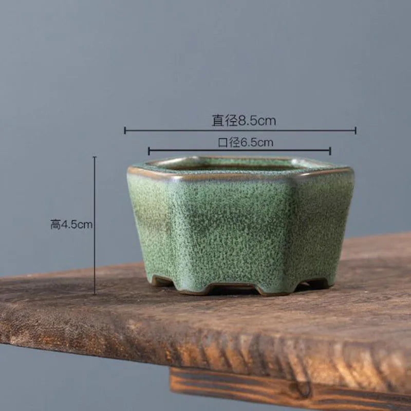 Coarse Pottery Glazed Succulent Plant Pot Flowerpot Gardening Bonsai Vase Planter Office Desktop Ornaments Home Decor