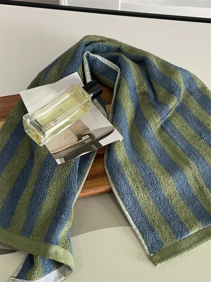 Retro Striped Cotton Towel Skin-Friendly Face Towel 70*140cm Bath Towels Soft Absorbent Face Towel Kitchen Towel