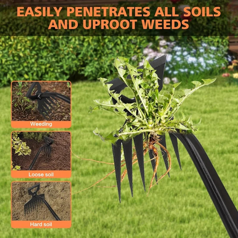 Manganese Steel Garden Hoe - Rust-Proof Weed Removal Tool for Roots, Durable Compact Design for Gardening/Farm (Weeder & Rake)