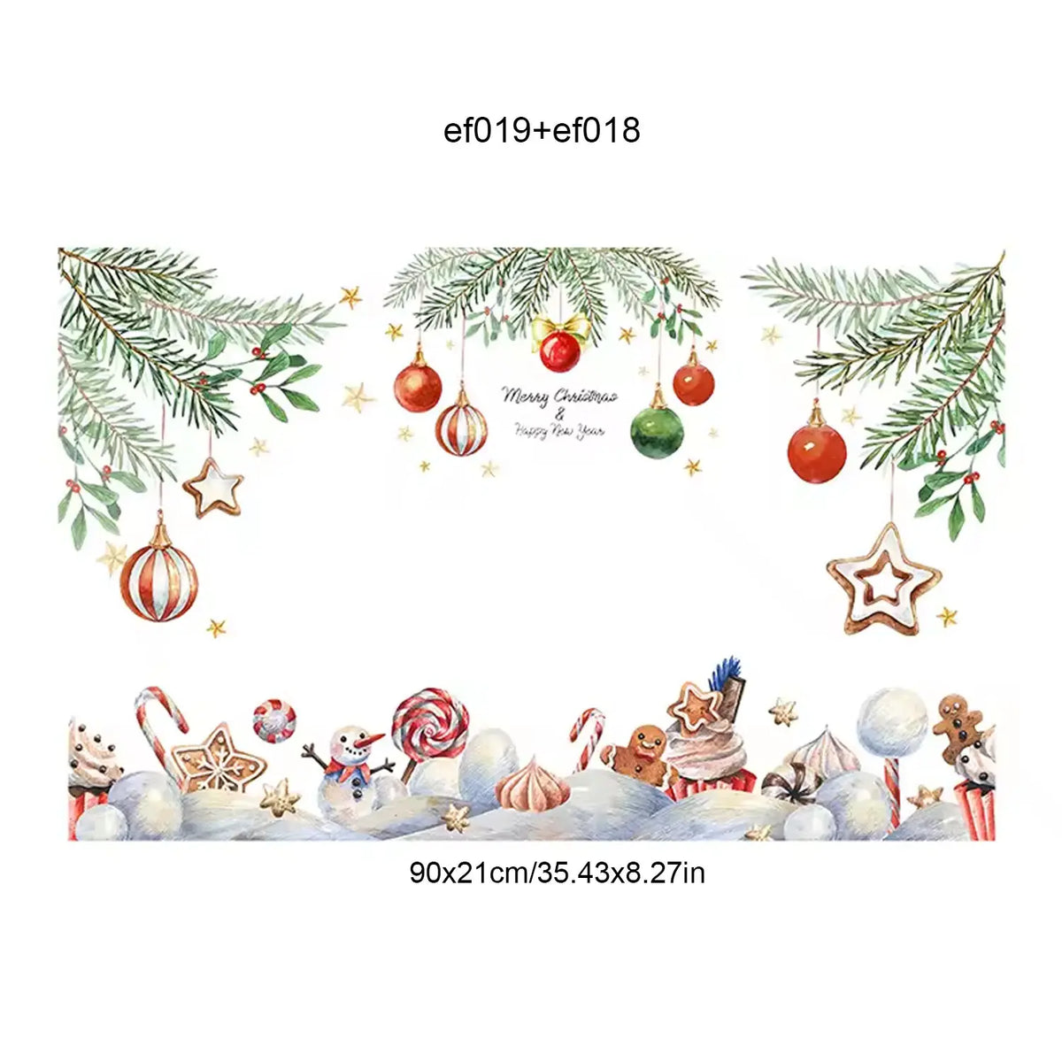 Double-Sided Christmas Window Sticker Pine Branch Xmas-Ball Stars Snowman,Static Clings Reusable Glass Film for Home Decor
