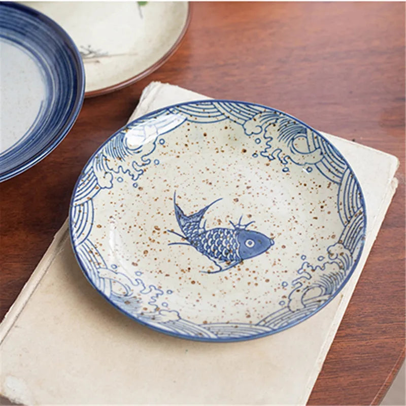 Beauty Ceramic Dinner Plate Flower Bird Japanese Pan Table Decoration Cute Bread Dessert Plates Sushi Dishes Tea Trays for Hotel