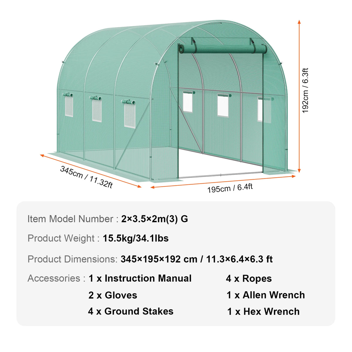 SucceBuy Walk-in Tunnel Greenhouse Hoop House Greenhouse Tunnel Plant Hot House with Steel Frame PE Cover Roll-up Zipper Door