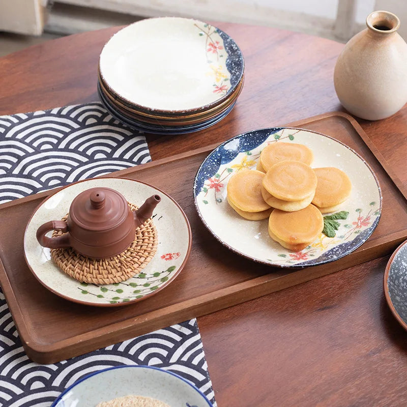 Beauty Ceramic Dinner Plate Flower Bird Japanese Pan Table Decoration Cute Bread Dessert Plates Sushi Dishes Tea Trays for Hotel