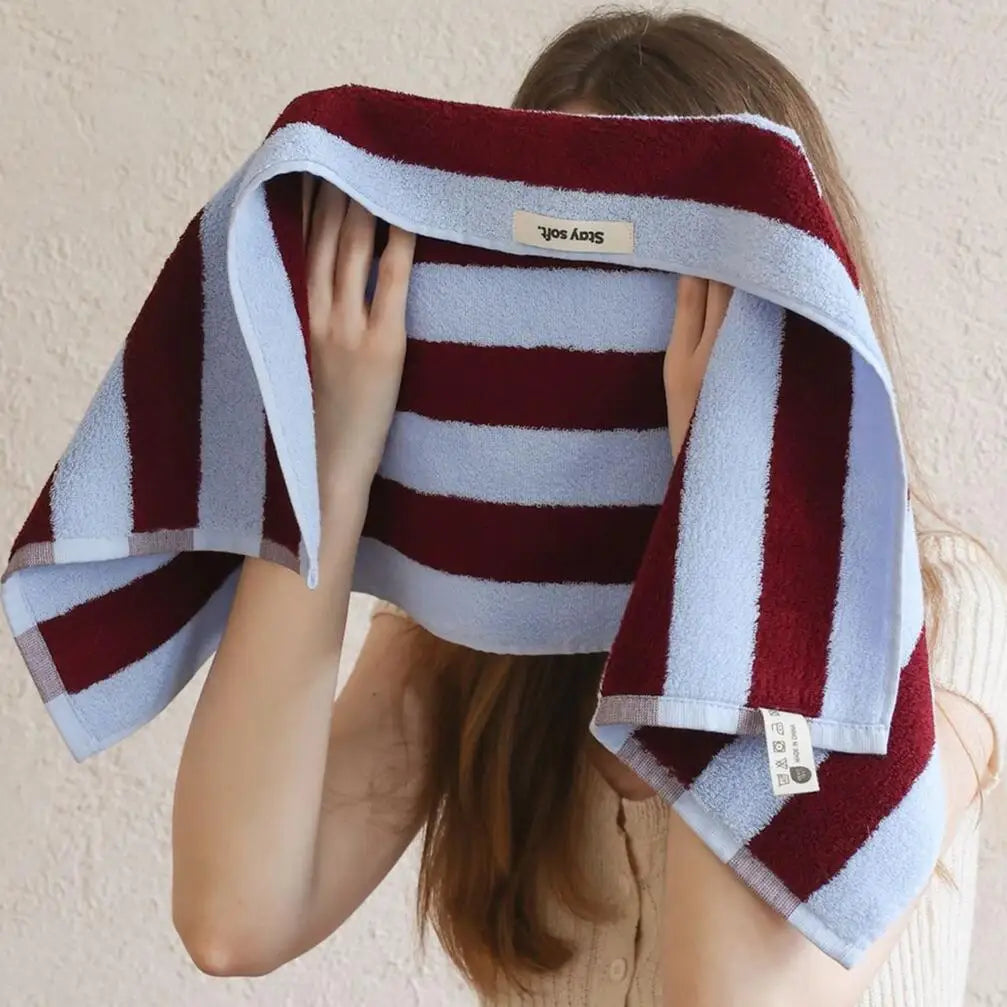 Retro Striped Cotton Towel Skin-Friendly Face Towel 70*140cm Bath Towels Soft Absorbent Face Towel Kitchen Towel