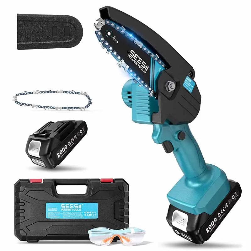 Seesii 6-inch Cordless Mini Chainsaw Electric Power Chain Saw Tree Trimming Wood Cutting for Makita 18V Battery pin