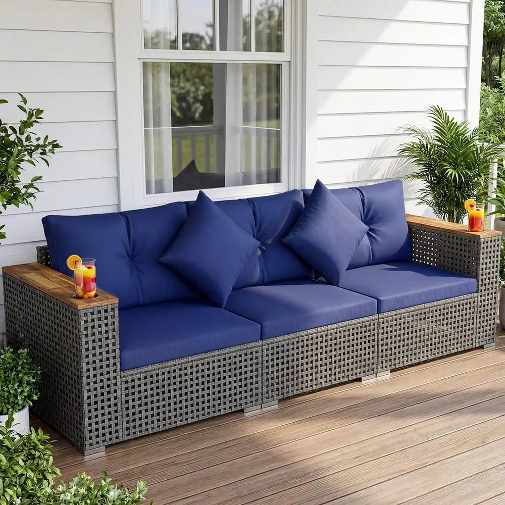 Piece Patio Furniture Set, AllWeather Sectional Sofa with 4 Inch Thick Cushions, 210g FadeResistant SpunDye Fabric, Outdoor Con