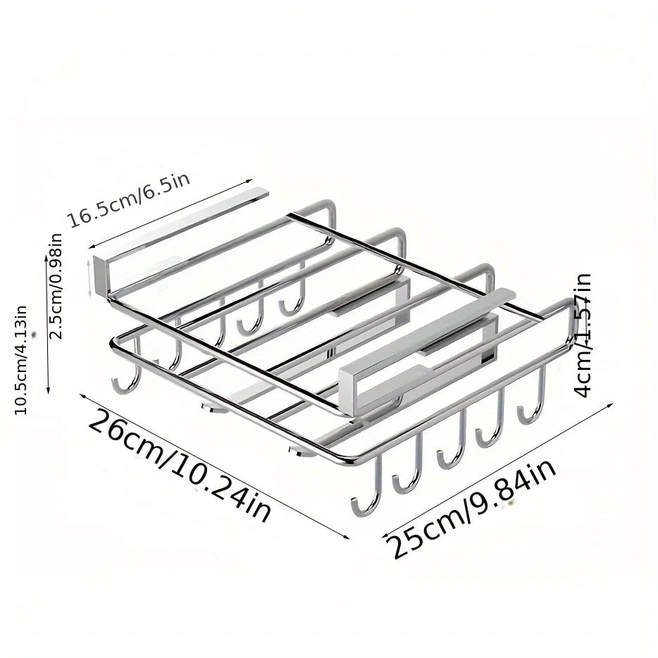Stainless Steel No-Drill Kitchen Storage Rack for Hanging Under Cabinets, with a Board Holder, Paper Towel Holder, And Pot Lid Organizer