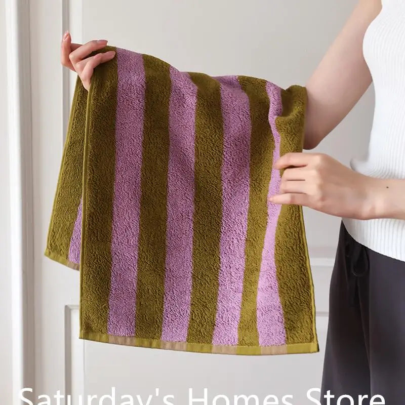 Retro Striped Cotton Towel Skin-Friendly Face Towel 70*140cm Bath Towels Soft Absorbent Face Towel Kitchen Towel