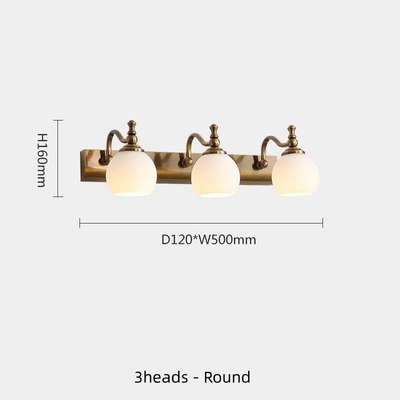 Modern Bathroom Vanity Light Fixtures 3-Light with Milky Glass Shade Industrial Bath Wall Sconces Vintage Lights for Bedroom