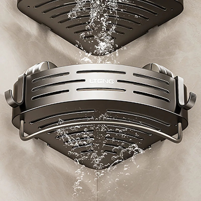 No-Drill Suction Cup Triangle Shower Basket - Stainless Steel, Rustproof, with Hooks for Bathroom Corner Storage of Shampoo Soap