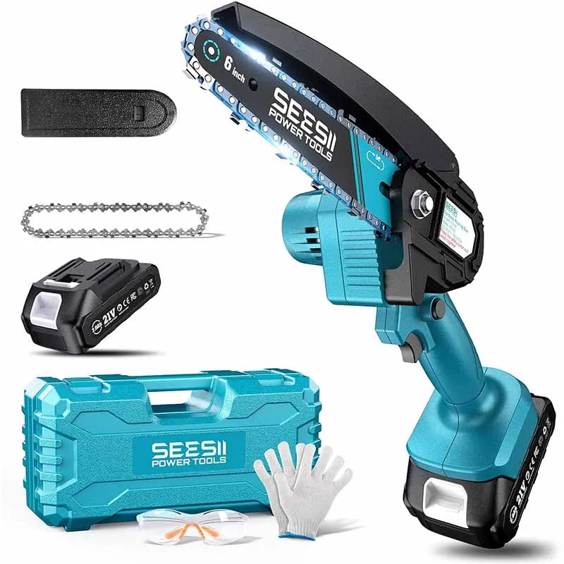 Seesii 6-inch Cordless Mini Chainsaw Electric Power Chain Saw Tree Trimming Wood Cutting for Makita 18V Battery pin