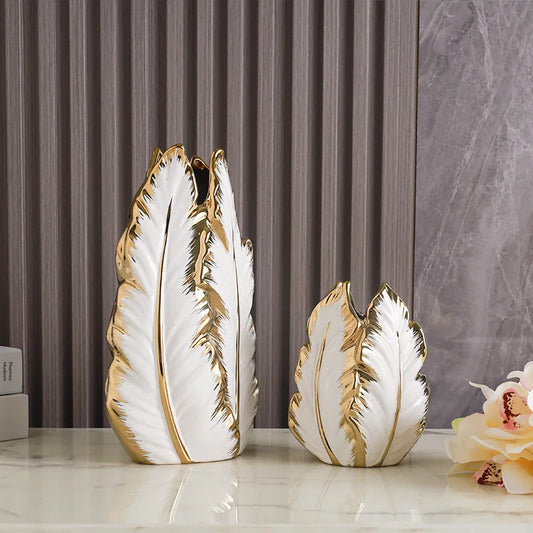 Nordic Luxury Gold Painted Ceramic High-End Vases Personalized Living Room Porch Decoration TV Cabinet Creative Home Ornament
