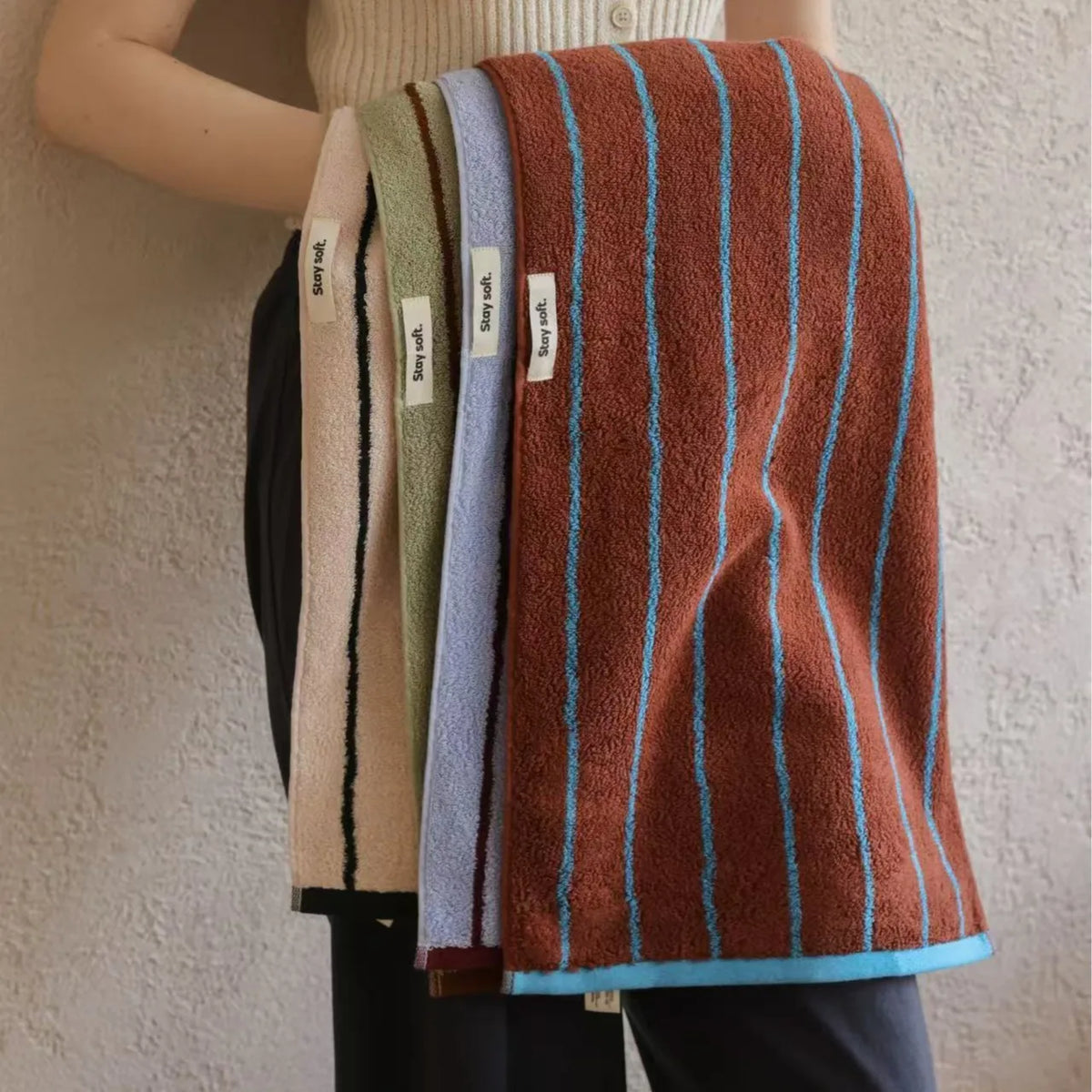 Retro Striped Cotton Towel Skin-Friendly Face Towel 70*140cm Bath Towels Soft Absorbent Face Towel Kitchen Towel