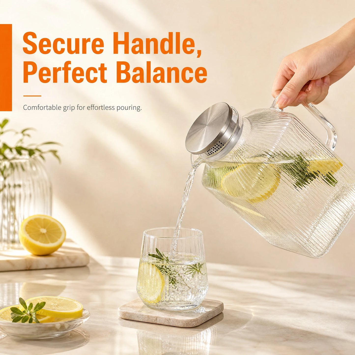 2 Pack 1 Gallon Large Glass Water Pitcher with Handle and Strainer Lid, 3800ml Big Glass Beverage Pitcher for Fridge, Iced Tea, Juice, Sangria, Hot & Cold Daily Drinks