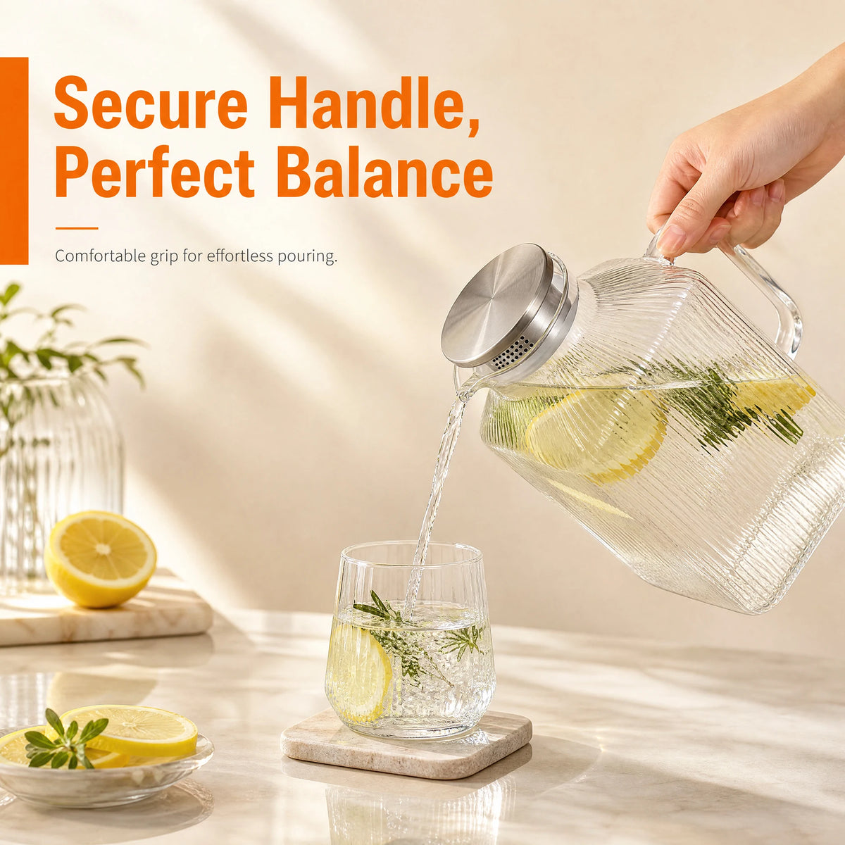 2 Pack 1 Gallon Large Glass Water Pitcher with Handle and Strainer Lid, 3800ml Big Glass Beverage Pitcher for Fridge, Iced Tea, Juice, Sangria, Hot & Cold Daily Drinks
