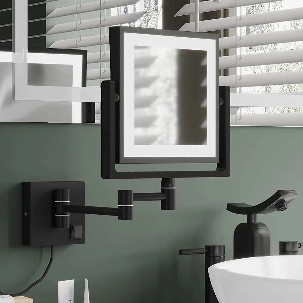 Rose Gold Square Led Bathroom Mirror Wall Mounted Lighted Bathroom Makeup Mirror Accessories 3X Magnifying Bathroom Mirrors