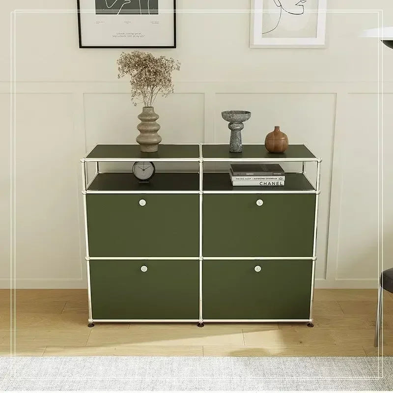 Living Room Sideboard Storage Cabinets Modular Combination Metal Frame for Office Drawers Large Storage Customizable Olive Green