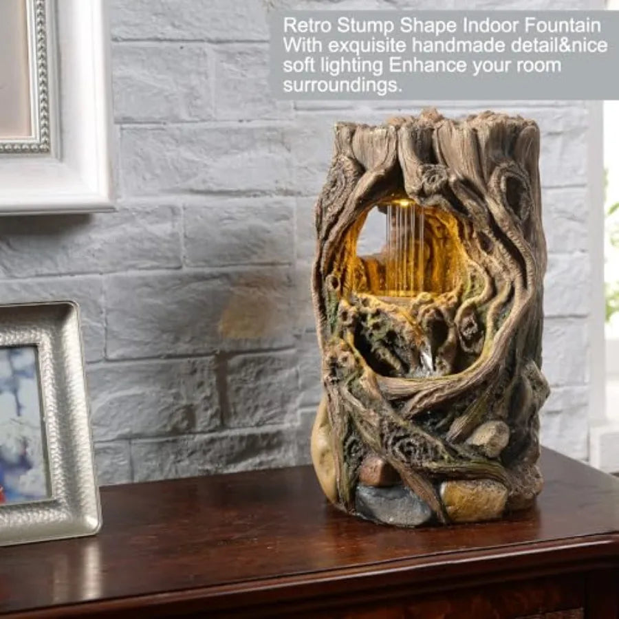 Tabletop Fountains Beautiful Stump Water Fountain Relaxation Raindrop Fountains Meditation Desk Fountain Artistic Waterfall Fou