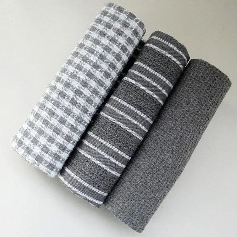 3pcs 100% Natural Cotton Kitchen Towels Classic Plaid Tea Towels Dish Cloth Absorbent Lint-Free Machine Tableware Household