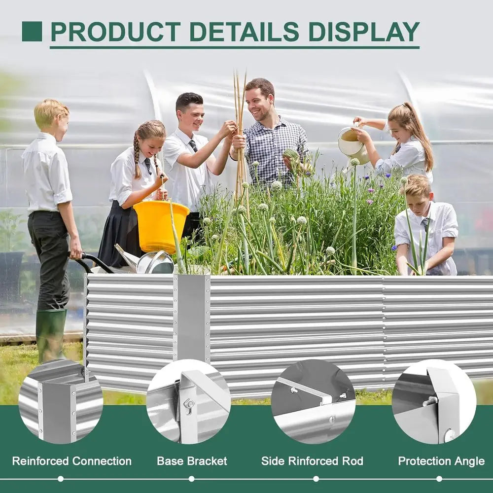 Large 8x4x3ft Galvanized Metal Raised Garden Bed, Deep Outdoor Planter Box for Vegetables, Classic Silver