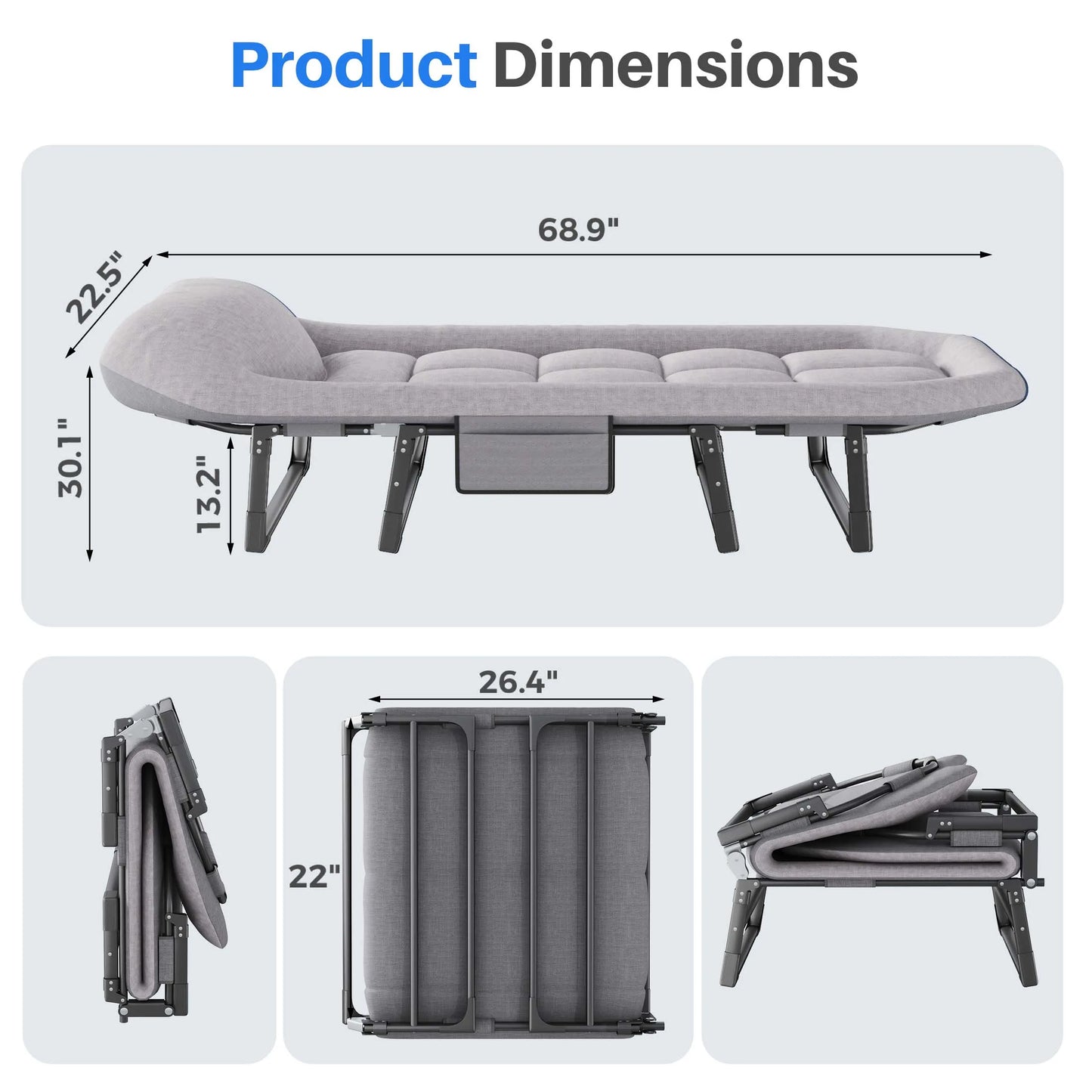 JHK Adjustable Folding Camping Bed with Mattress  Lightweight Camping Cot with Carry Bag 6 Angle Foldable Camping Bed for Camp Outdoor Supports 450 lbs